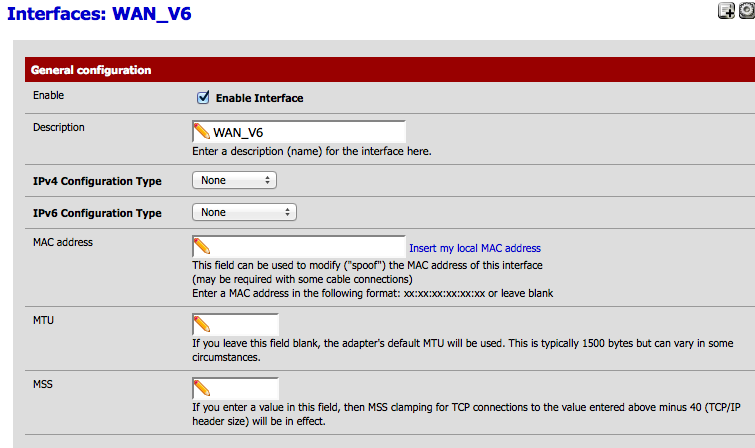Paramètrage de l'interface WAN v6 (gif)